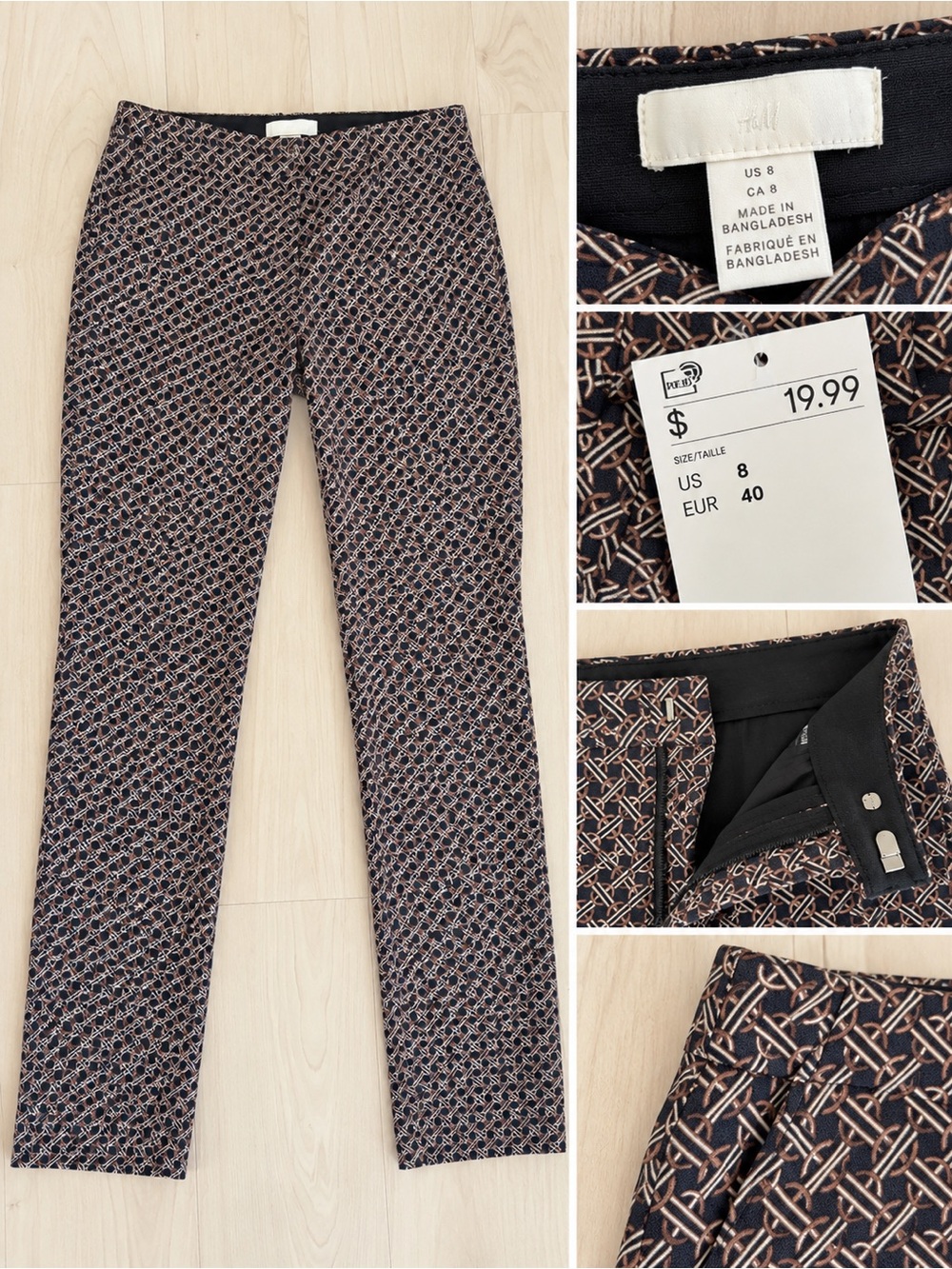 Talbots Women's Straight Leg Jeans - Black, Brown & Cream Geometric Print